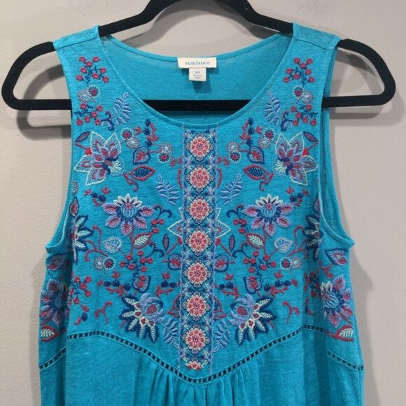 Sundance Womens Hidden Garden 100% Linen Embroidered Floral Dress Size XS Blue - Picture 2 of 10